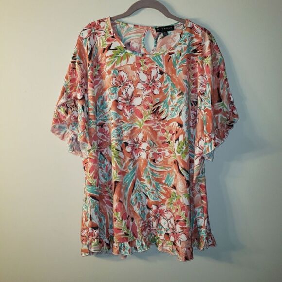 N TOUCH FLORAL PRINT RUFFLE SHORT SLEEVE SUMMER TOP SIZE 3X - Picture 1 of 5
